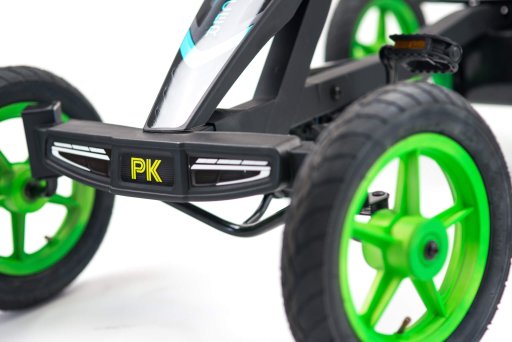 Detail of the Prime Karts Racer front end and inner tube tires