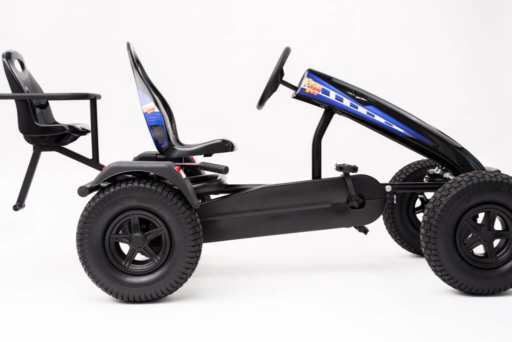 Right side view of Prime Karts XL-4 with Charger graphics in blue with optional Rumble Seat