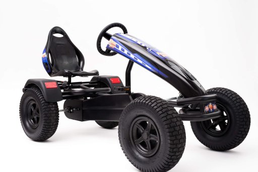 Right angle view of Prime Karts XL-4 with Charger graphics in blue